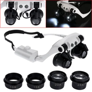 Head Wearing 2LED LightDouble Eye LoupeJeweler Watch Clock Repair Magnifier@ - Picture 1 of 12
