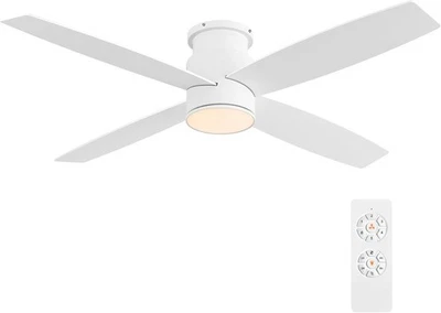 WINGBO 44 Inch Flush Mount DC Ceiling Fan with Lights and Remote, 4 44, White - Image 1 of 4