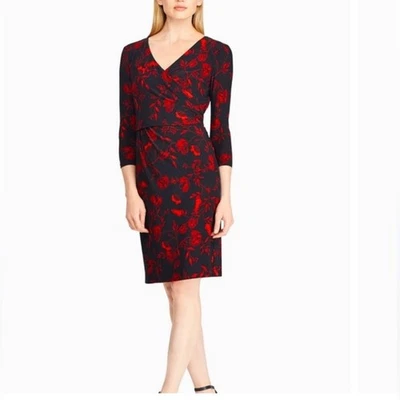 Vestido Lauren Ralph Lauren negro y rojo floral imitación abrigo talla 4 Foto 1 de 4