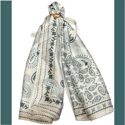 ANTHROPOLOGIE Bufanda Floral Paisley, 26.75" Cuadrada, Bandana Verde Foto 1 de 4