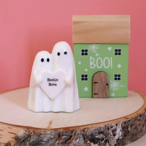 Coppia di fantasmi dell'India orientale, Bestie Boos, ornamento in porcellana, Halloween - Foto 1 di 7