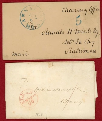 US x2 Classic Stampless Covers; Albany, NY (1829) & Annapolis, MD(Numeral "5") - Image 1 of 2