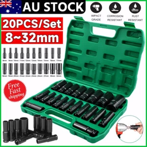 20PCS Deep Impact Socket 1/2" Drive Reach Thin Wall Metric Sockets 8-32mm Set - Picture 1 of 16