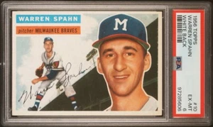 1956 TOPPS WARREN SPAHN WHITE BACK #10 PSA EX-MT 6 - Picture 1 of 2
