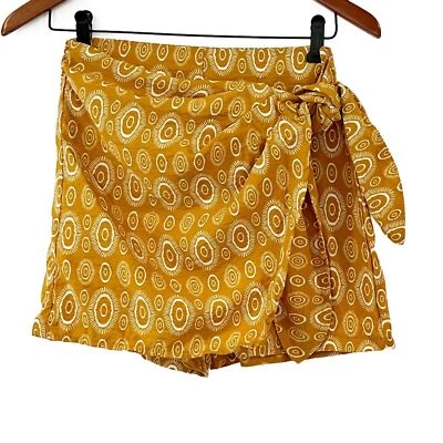 Pantalones Cortos Zara Amarillo Mostaza Envolvente Frontal Cintura Alta Tribal XS Corbata Frontal Foto 1 de 4