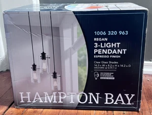 Hampton Bay Regan 3-Light Espresso Pendant Hanging Light with Clear Glass Shades - Picture 1 of 10