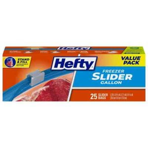 Hefty Freezer Slider Bags, Gallon, Expandable 25 Count, 1 Box, Value Pack, New - Picture 1 of 2