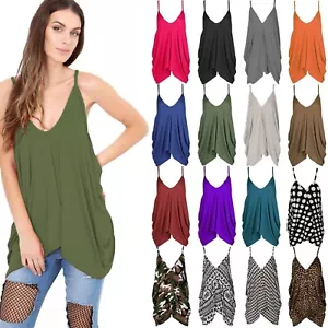 Womens Romper V Neck Loose Baggy Fit Ladies Cami Lagenlook Vest Top - Picture 1 of 17