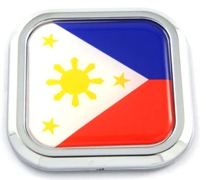 Philippines Flag Square Chrome rim Emblem Car 3D Decal Badge Bumper sticker 2" - Imagen 1 de 8