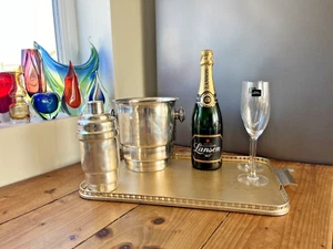 VINTAGE 50ER GOLD ELOXIERT COCKTAIL GETRÄNKE SERVIERTABLETT RETRO ART DECO KREIS 60er - Bild 1 von 14