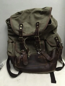 WUDON Waxed Canvas & Genuine Leather Backpack Carry-On Travel Book Bag - Picture 1 of 10