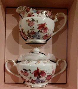 GRACE TEAWARE Creamer and Sugar Bowl Floral Flower White NIB - Picture 1 of 3
