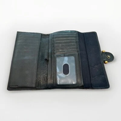 Fossil 卵石纹皮革钱包黑色支票簿收纳卡盒笔夹 — 第 1/4 张图片