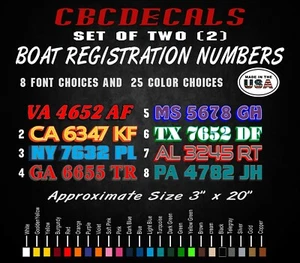 Cbcdecals -Custom Three color Printed Boat Reg. Numbers (Set of 2) 20x3  - Picture 1 of 3