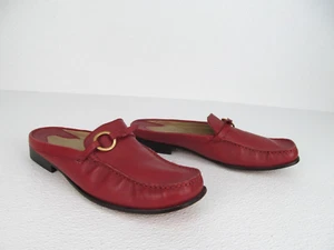 Antonio Melani Women's Red Leather Slides Ring Buckle Moc Toe Mules Size 8.5 M - Picture 1 of 9