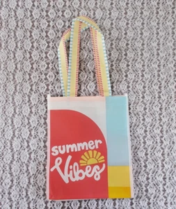 "Summer Vibes" Small Vinyl Tote Bag With Vinyl Handles 11.5" Tall x 9.5" x 6.75" - Picture 1 of 7