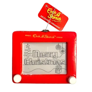 Etch a Sketch red design game board Toy Merry Christmas Ornament NWT New - Picture 1 of 6