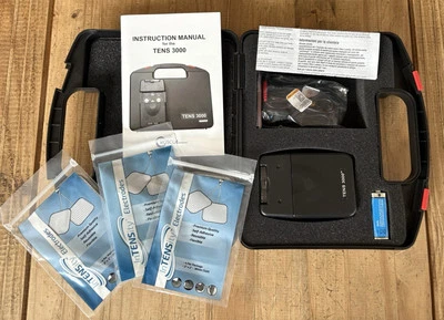 TENS 3000 Machine,  Electrode Pads x 3, Instructions, Case, Wires, Battery-NEW - Image 1 of 4