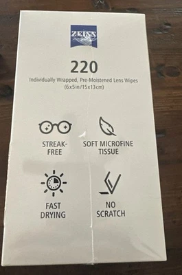 White Zeiss Lens Cleaning Wipes - 220 Count
