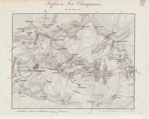 c1840 Schlacht bei Fère-Champenoise Befreiungskriege Napoleon Stahlstich-Plan - Picture 1 of 1