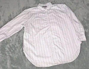 Gloria Vanderbilt Shirt Womens XL Lavender Striped Top 100% Cotton Button Up - Picture 1 of 9