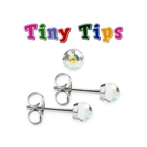 Studex Tiny Tips AB Rainbow Crystal Ball Stud Earrings Sensitive Childrens Studs - Picture 1 of 3
