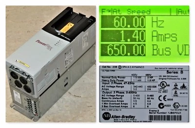 Low Hours Allen-Bradley PowerFlex 700 2 HP 20BD3P4A0AYNANC0 480 VAC Tested Good - Image 1 of 4