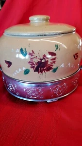 VINTAGE BEAN POT CROCK WITH METAL STAND WITH HANDLES - Picture 1 of 16