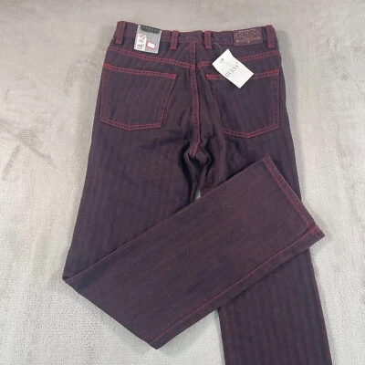 Pantalones de mezclilla vintage Guess EE. UU. para mujer 27x31 rojo negro a rayas premium DeadStock nuevos con etiquetas Foto 1 de 4