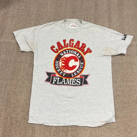 Vintage Calgary Flames Shirt Large Gray 1990s NHL Cover