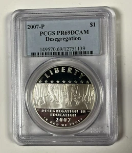 2007 P Desegregation Commem. Silver Dollar Proof PCGS PR69 DCAM MINOR HAIR LINES - Picture 1 of 4