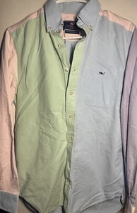 Camisa Tucker Vineyard Vines Para Hombres Calce Ajustado Bloque de Color Manga Larga Algodón Pequeña - Imagen 1 de 4