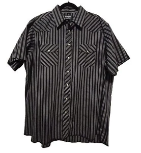 Wrangler Mens Sz 2XL Tall Black Stripe Pearl Snap Shirt Western Rodeo Cowboy S/S - Picture 1 of 11