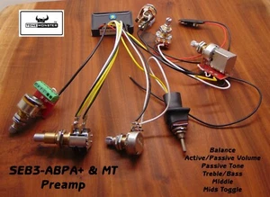 TONE MONSTER SEB3-ABPA+ & MT Bass Guitar Preamp Active Passive 5 Pots Mid Toggle - Picture 1 of 4