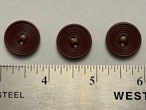 Three Vintage Brown Textured Plastic Sewing Buttons 3/4” Round Button 2 Hole - Picture 1 of 4