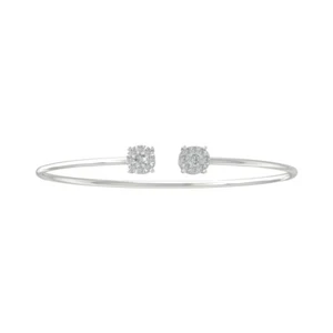 Sterling Silver Lab Grown Diamond Composite Cluster Bangle Bracelet 7.5" - Picture 1 of 5