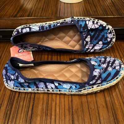 Reef Sunsoaked Size 10 Bella Costa Blue Batik Slip On Cushioned Espadrilla Flats - Image 1 of 4