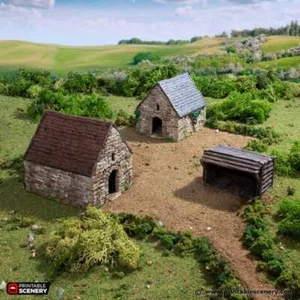 Small Rustic Barns - Country & King - Fantasy Historical Building - WWII Terrain - Picture 1 of 10