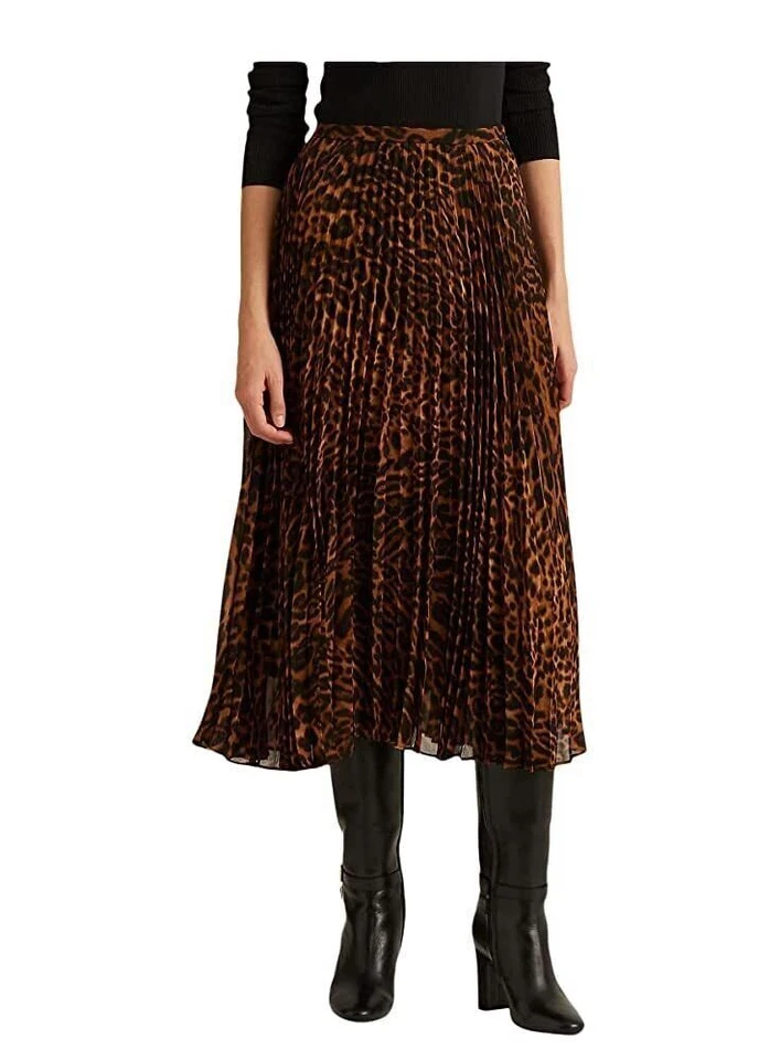 Ralph Lauren Animal Print Pleated Midi Skirt - Image 1 of 4