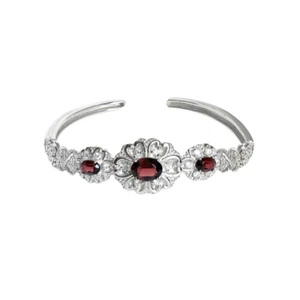 Garnet Natural Brown Three stones oval cut Bangle-Cuff Bracelet White Gold over - Picture 1 of 4