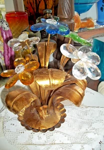 Arreglo Vintage Años 50 Flor Oro Florentia Metal Vidrio Cristal Italia 10" - Imagen 1 de 17