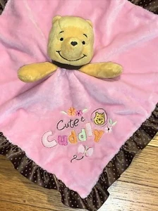 Disney Baby Cute & Cuddly Pink Winnie The Pooh Security Blanket Lovey Rattle - Picture 1 of 3