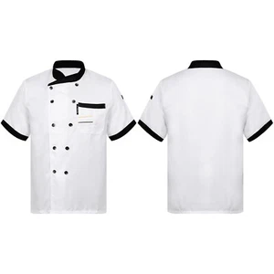 Unisex Short Sleeve Chef Coat Jacket Restaurant Kitchen Chef Uniform Work Shirt - Picture 1 of 95