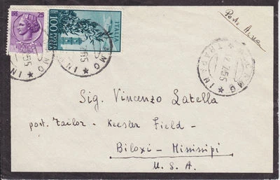 Italy Sc 681, C123, on 1955 Mourning Cover ALCAMO to BILOXI, torn flap - Image 1 of 2