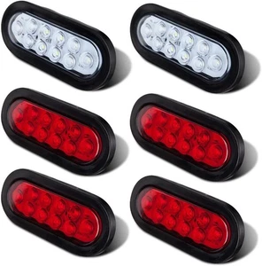 4 Red 2 White Oval Tail Lights LED, 6" Flatbed Light Kit, LED Tail Lights for... - Picture 1 of 7