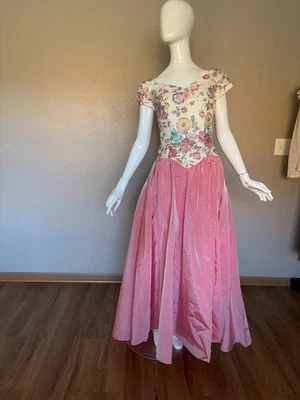 VESTIDO BIANCHI VINTAGE AÑOS 80 BUSTO FLORAL ROSA CORAL FALDA Foto 1 de 4