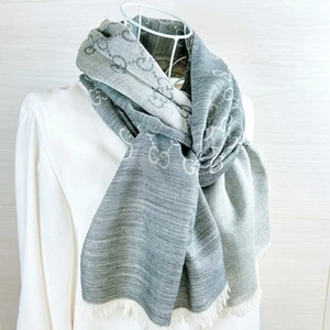 GUCCI GG Knitted Scarf 70% Wool & 30% Silk Rectangle 71" x 18" Light Gray Used - Picture 1 of 20