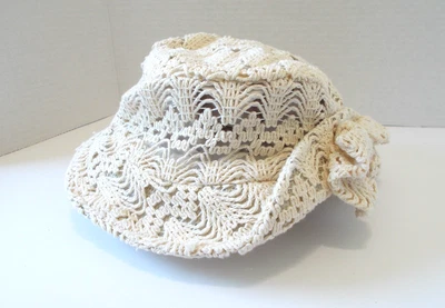 VTG Union Made in USA Crochet Style Open Weave Hat Cap Cream Color Women's Foto 1 de 4