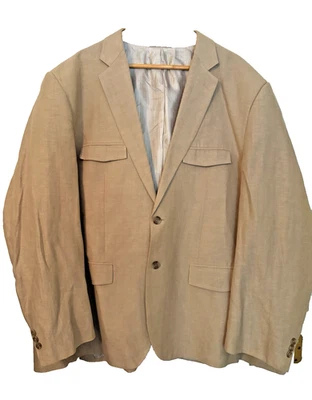 Chaqueta Blazer Irvine Park Talla 52 Para Hombres A Medida Beige Tostado Lino Algodón Dos Botones Foto 1 de 4