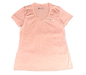 Damen-T-Shirt UNDER ARMOUR korallenrosa pfirsichfarben SMALL Heatgear V-Ausschnitt Oberteil sportlich - Bild 1 von 4